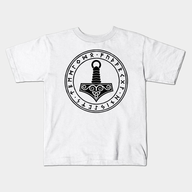 Hammer Of Thor with runes Kids T-Shirt by SFPater